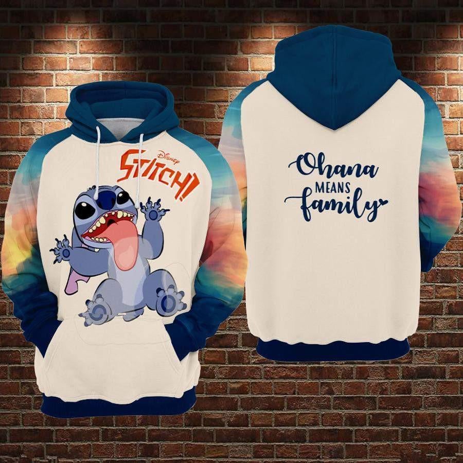 Disney Lilo And Stitch, Funny Stitch Ohana Means Family Aop Hoodie