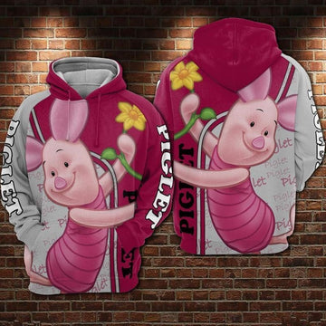 Piglet And Flowers Winnie The Pooh Over Print 3d Hoodie Zip Hoodie