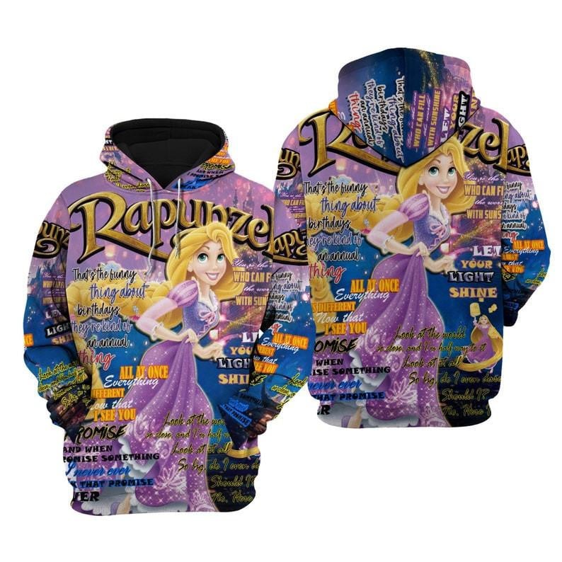 Disney Cartoon Rapunzel, Disney Princess, Disney Quotes All Over Print Hoodie, Zip Hoodie