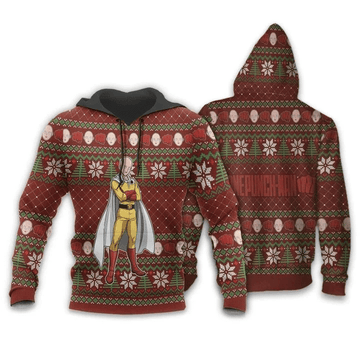 Saitama Ugly Christmas One Punch Man Anime Manga For Men And Women 3d Hoodie Zip Hoodie