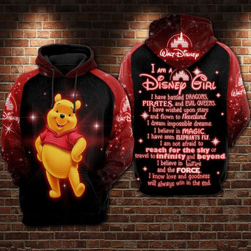 Pooh Bear Winnie The Pooh I Am A Disney Girl Red Over Print 3d Hoodie Zip Hoodie