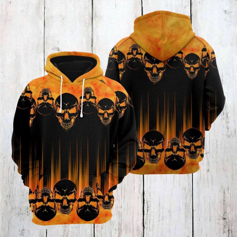 Halloween Scary Skulls Orange Black 3d Hoodie Zip Hoodie