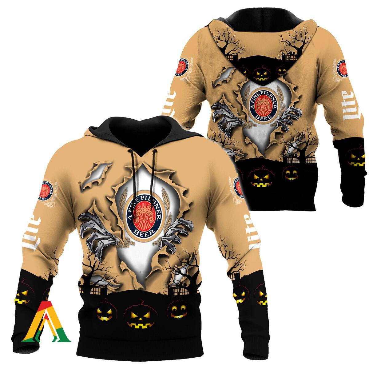 Scary Night Halloween Miller Lite Hoodie &amp; Zip Hoodie