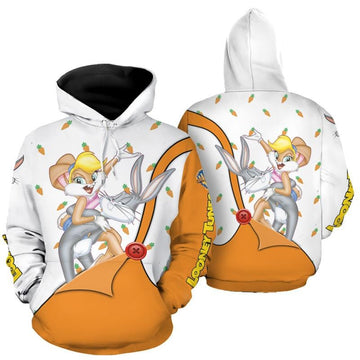 Bugs Bunny And Lola Bunny Looney Tunes, Bugs Bunny And Lola Bunny Love Warner Bros All Over Print Hoodie, Zip Hoodie