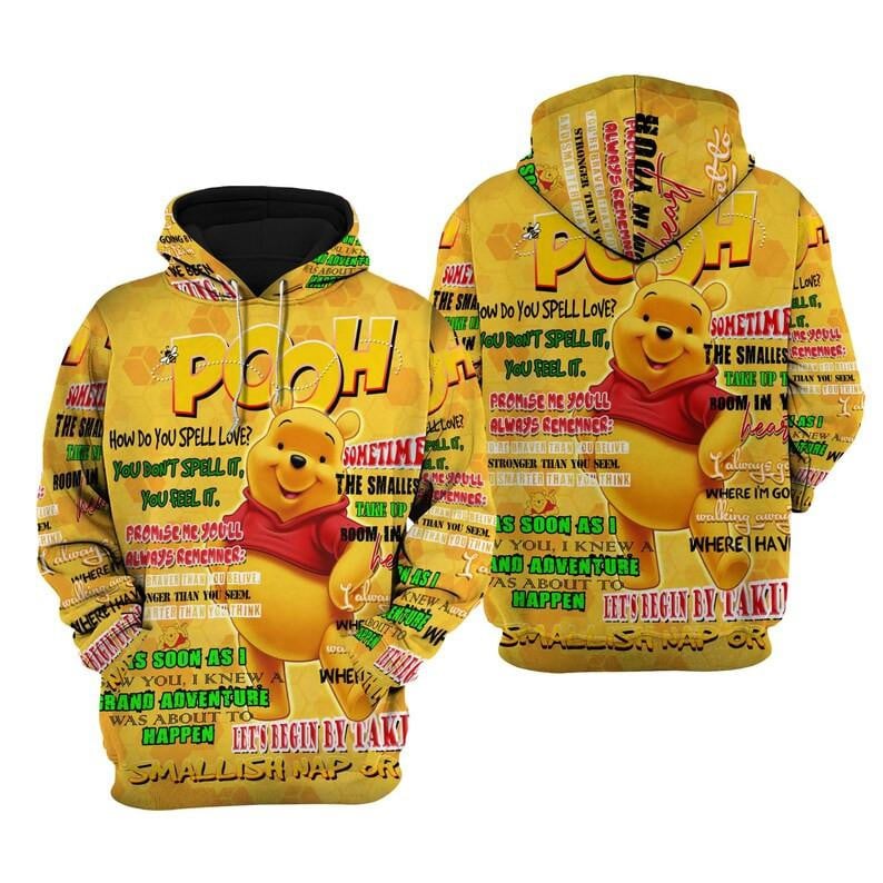 Winnie-the-pooh Disney Cartoon, Disney Quotes, Pooh Punk Words Pattern All Over Print Hoodie, Zip Hoodie