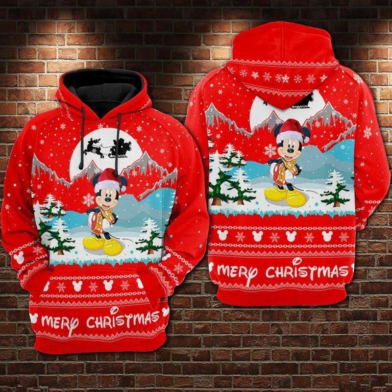 Disney Merry Christmas Mk Mouse Christmas Night Red 3d Hoodie Zip Hoodie
