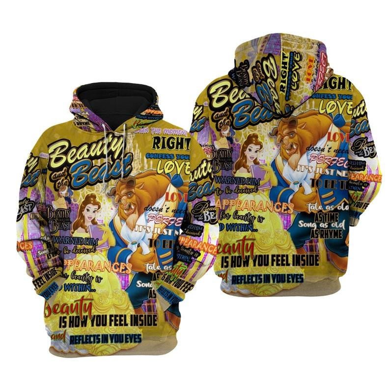 Disney Cartoon Beauty And The Beast, Belle Disney Princess, Disney Quotes All Over Print Hoodie, Zip Hoodie