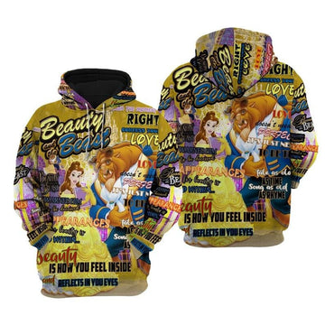 Disney Cartoon Beauty And The Beast, Belle Disney Princess, Disney Quotes All Over Print Hoodie, Zip Hoodie