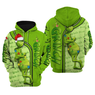 Grinch Hoodie Grinch With Christmas Light And Hat Green 3d Hoodie Zip Hoodie