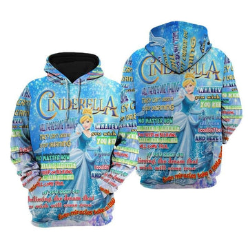 Disney Cartoon Cinderella Princess, Cinderella Punk Words Pattern All Over Print Hoodie, Zip Hoodie