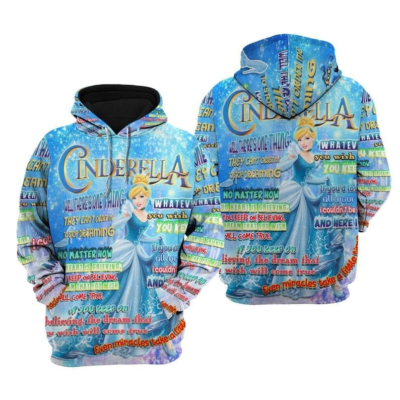 Disney Cartoon Cinderella Princess, Cinderella Punk Words Pattern All Over Print Hoodie, Zip Hoodie