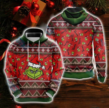 Grinch Hoodie Grinch Christmas Pattern Red 3d Hoodie Zip Hoodie