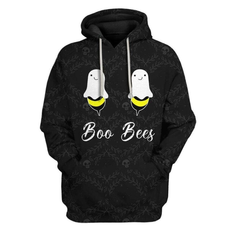 Halloween Hoodie Boo Bees Hoodie Boo Bees Floral Pattern Black 3d Hoodie Zip Hoodie