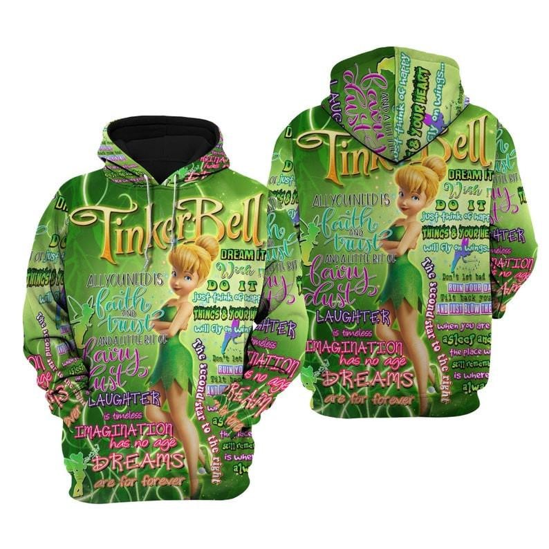 Disney Cartoon Tinker Bell, Disney Fairies Tinker Bell Punk Words Pattern All Over Print Hoodie, Zip Hoodie