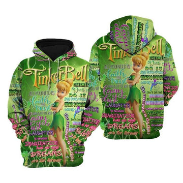 Disney Cartoon Tinker Bell, Disney Fairies Tinker Bell Punk Words Pattern All Over Print Hoodie, Zip Hoodie