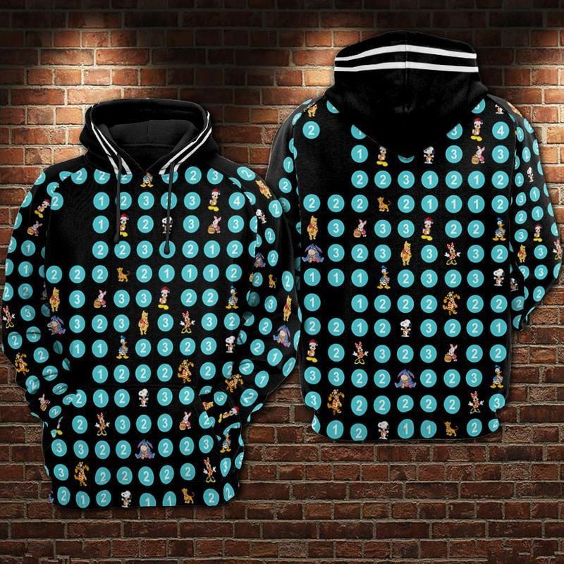 Disney's Characters Mickey Minnie Donald Duck Winnie The Pooh Tigger Eeyore Piglet Over Print 3d Hoodie Zip Hoodie