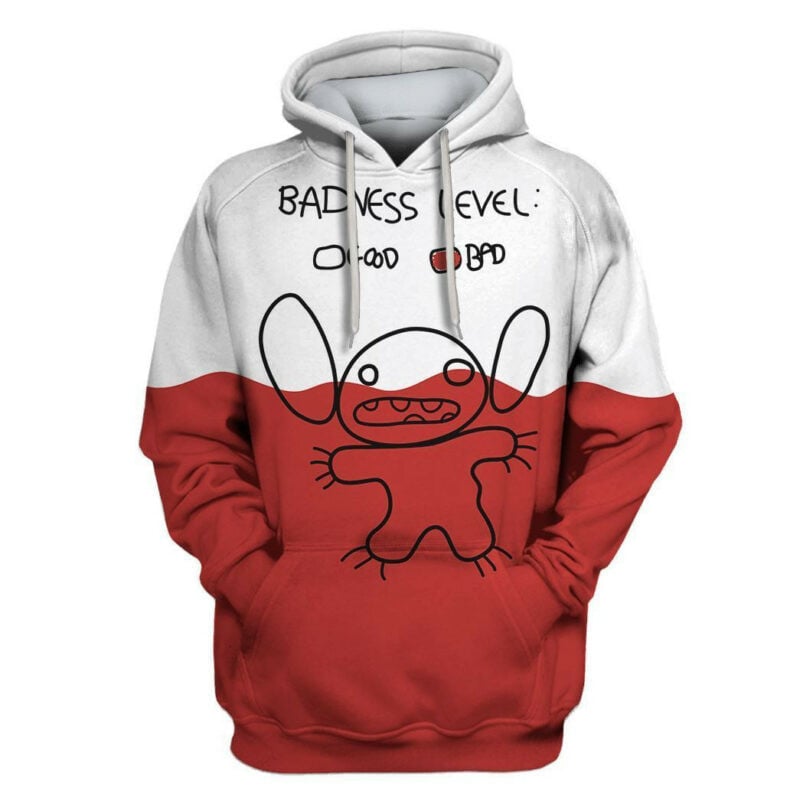 Disney Stitch Badness Level Drawing White Red 3d Hoodie Zip Hoodie