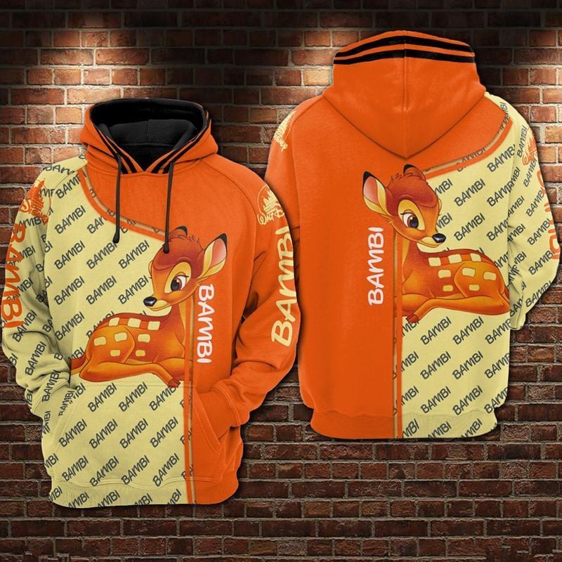 Bambi Disney Orange Over Print 3d Hoodie Zip Hoodie