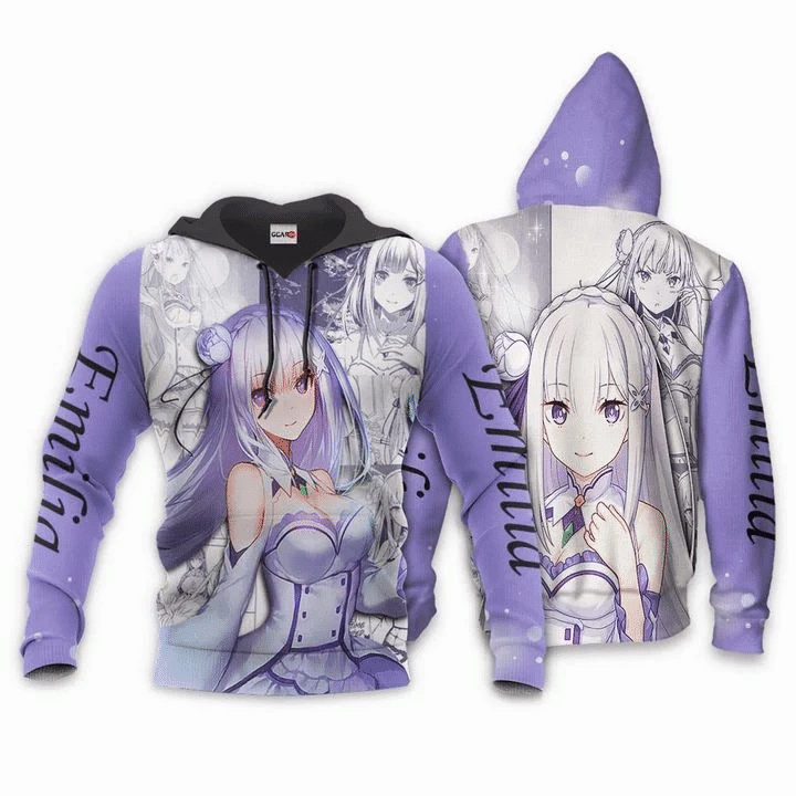Emilia Anime Manga Re Zero Kara Hajimeru Isekai Seikatsu For Men And Women 3d Hoodie Zip Hoodie