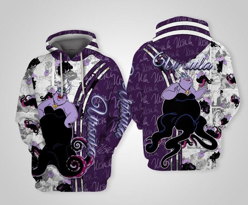 Disney Villian Ursula Purple Cross Comic Book Patterns, Ursula The Little Mermaid All Over Print Hoodie, Zip Hoodie