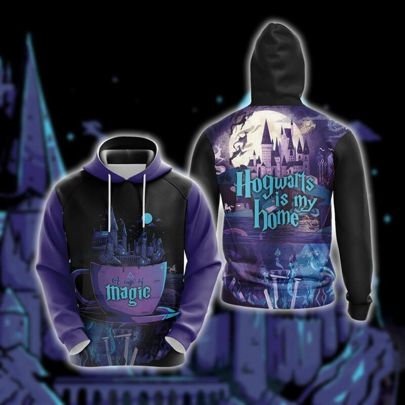 Harry Potter Hogwarts Is My Home A Cup Of Magic Black Purple 3d Hoodie Zip Hoodie