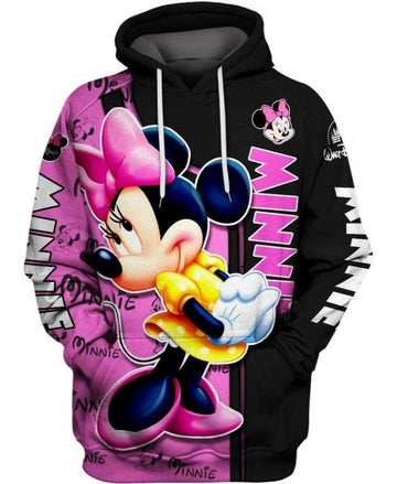 Disney Minnie Pattern Cute Pose Minnie Black Pink 3d Hoodie Zip Hoodie