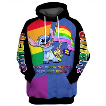 Lilo And Stitch Disney, Lgbt Stitch Ohana Means Nobody Gets Left Behind All Over Print Hoodie
