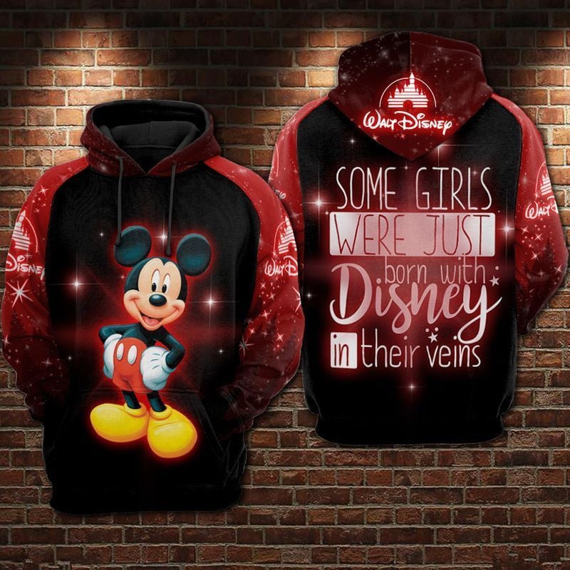 Disney Girls Mickey Over Print 3d Hoodie Zip Hoodie