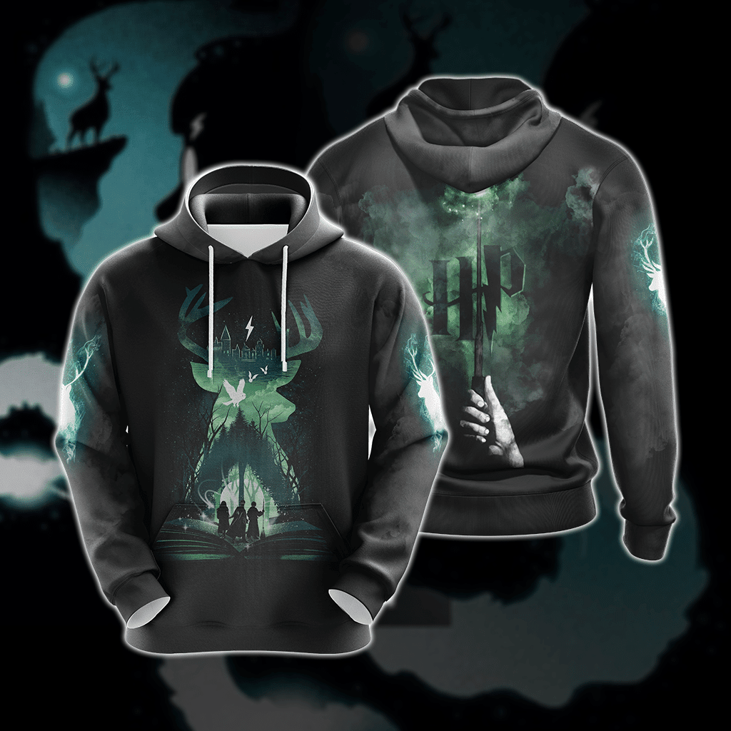 Harry Potter Deer Story Book Patronus Black Green 3d Hoodie Zip Hoodie