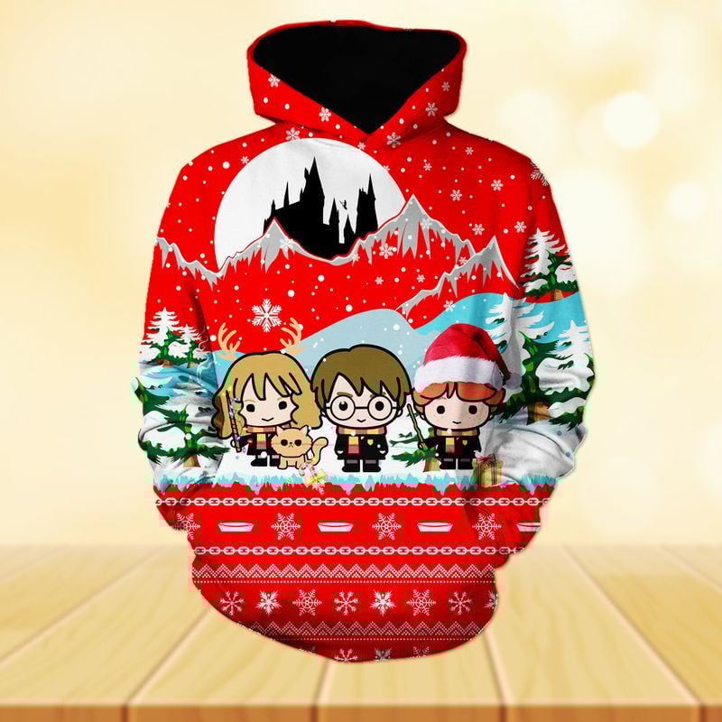 Harry Potter Hermione Granger Ron Weasley Christmas Over Print 3d Hoodie Zip Hoodie