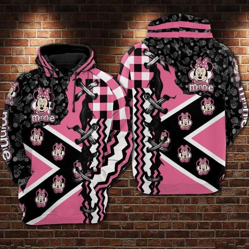 Minnie Stitches Square Check Pattern Pin 3d Hoodie Zip Hoodie