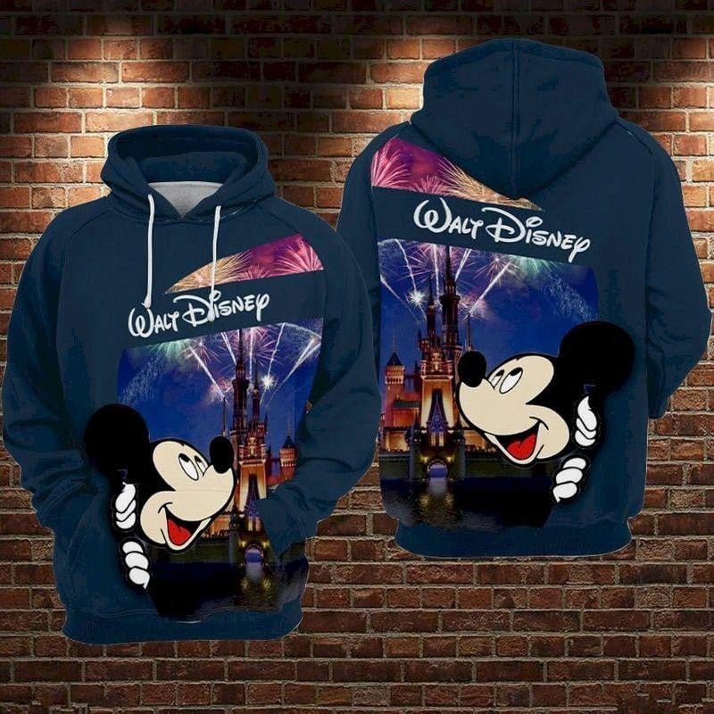 Mickey Mouse Disney, Mickey And Disney Castle Firework Aop Hoodie