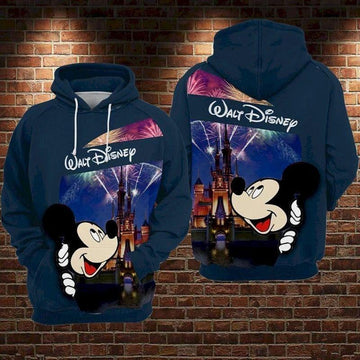 Mickey Mouse Disney, Mickey And Disney Castle Firework Aop Hoodie