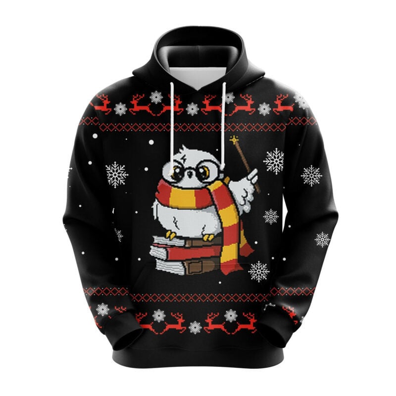 Harry Potter Owl Reindeer Pattern Black 3d Hoodie Zip Hoodie