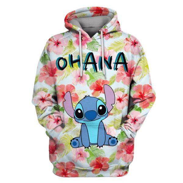 Disney Stitch Hoodie Stitch Ohana Flowers Pink 3d Hoodie Zip Hoodie
