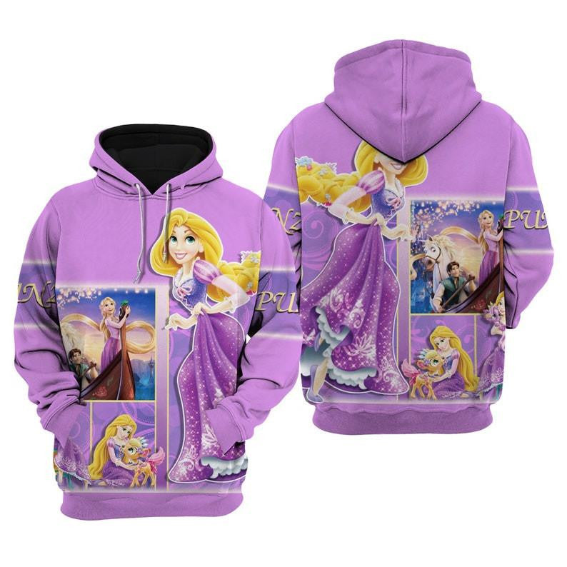 Disney Princess Fan Gift, Purple Rapunzel Tangled Disney Princess All Over Print Hoodie, Zip Hoodie