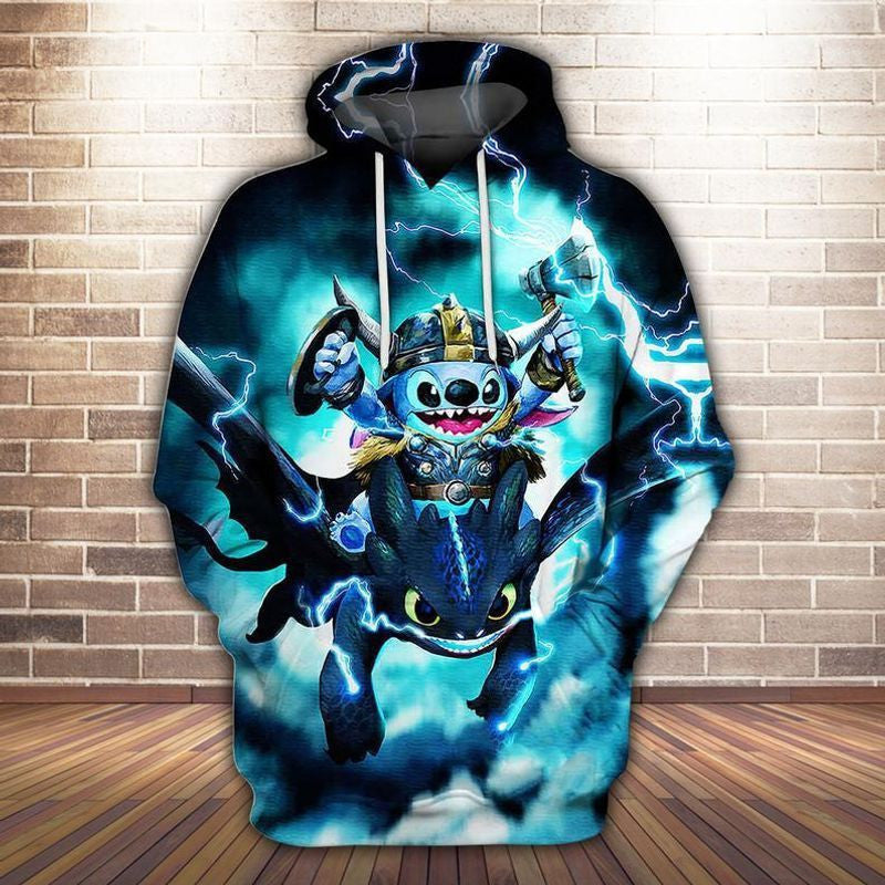 Disney Stitch And Toothless Over Print 3d Hoodie Zip Hoodie