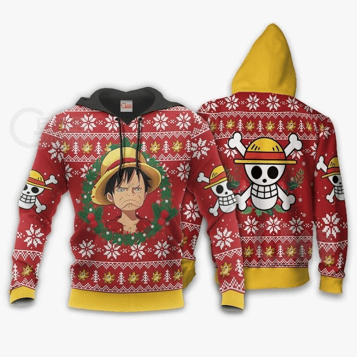 Luffy Ugly Christmas Funny Face One Piece Anime Manga For Men And Women 3d Hoodie Zip Hoodie