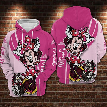 Minnie Mouse And Cat Over Print 3d Hoodie Zip Hoodie