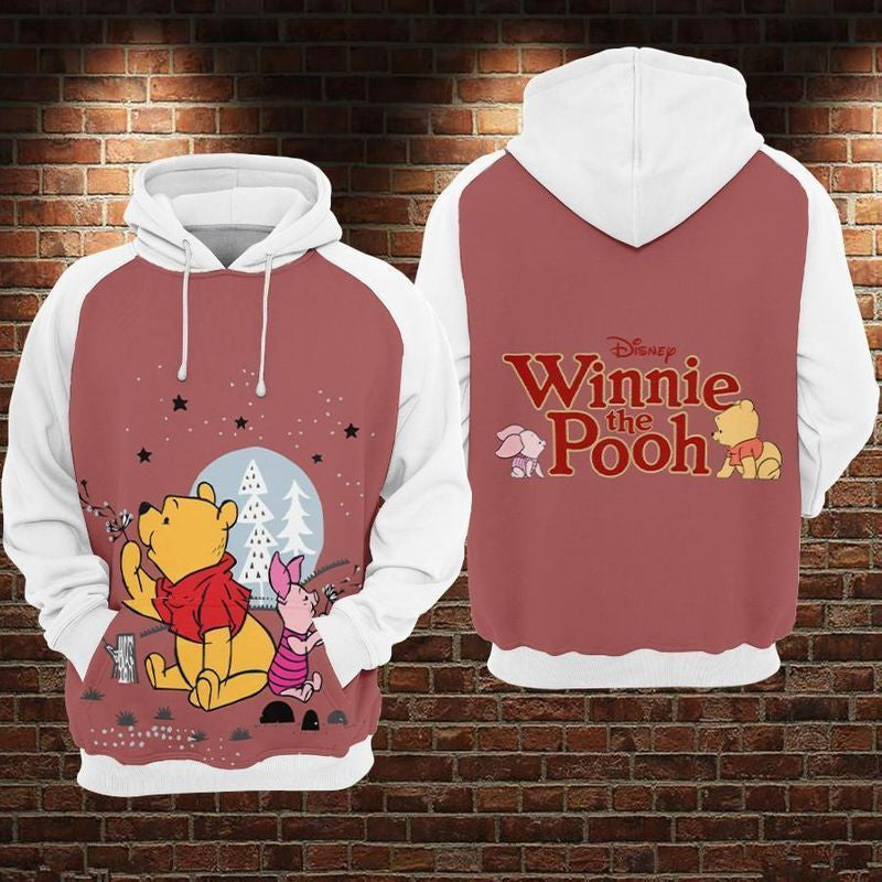 Winnie The Pooh Bear &amp; Piglet Playing Over Print 3d Hoodie Zip Hoodie