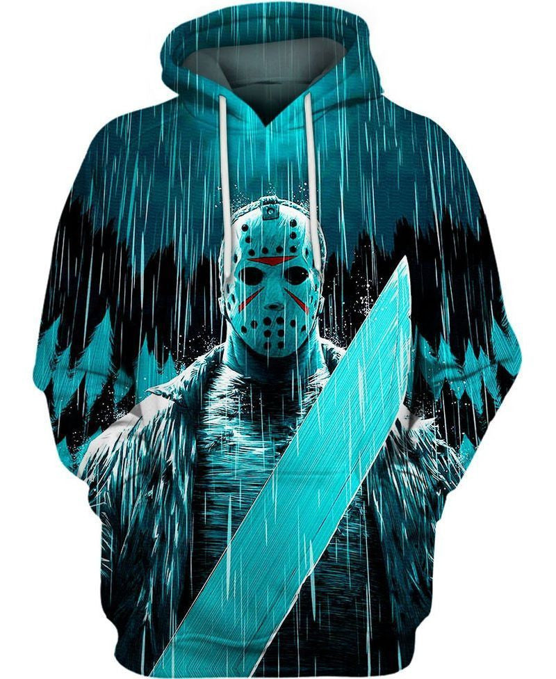 Jason Voorhees Under The Rain Over Print 3d Hoodie Zip Hoodie