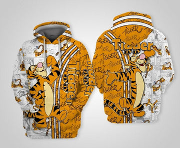 Tigger Winnie The Pooh Disney, Funny Tigger Disney Face, Comic Book Patterns All Over Print Hoodie, Zip Hoodie