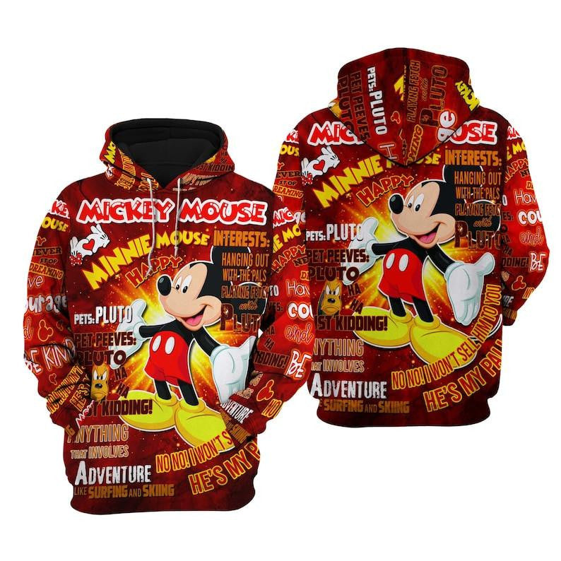 Happy Mickey Mouse Disney Cartoon, Disney Quotes, Mickey Punk Words Pattern All Over Print Hoodie, Zip Hoodie