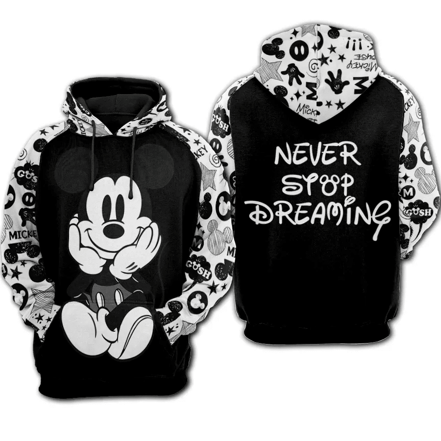 Mickey Mouse Disney Never Syop Dreaming 501 Fan Gift Stylist Unisex Cartoon Graphic Outfits Aop Hoodie