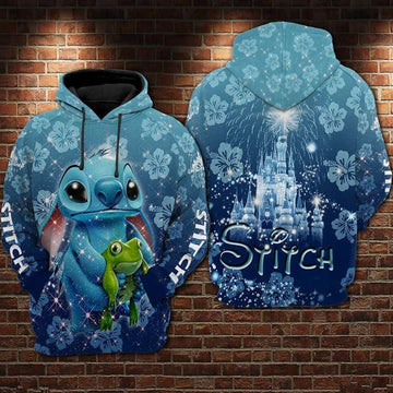 Disney Lilo And Stitch, Stitch And Frog, Disney Castle Aop Hoodie, Zip Hoodie