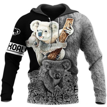 Family Of Koala Bears Holding Wood Hoodie 3d