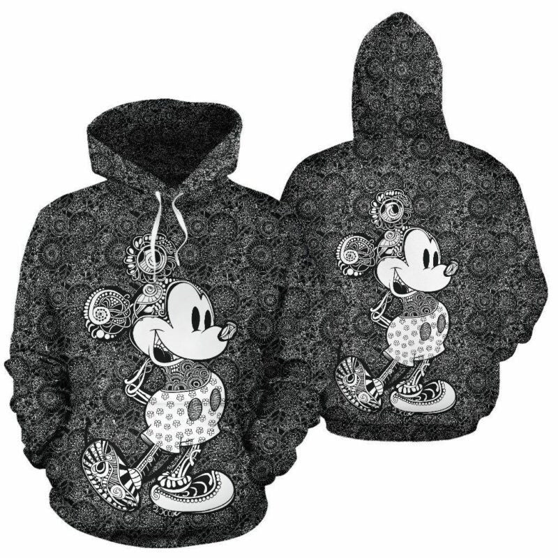 Mickey Mouse Black Over Print 3d Hoodie Zip Hoodie