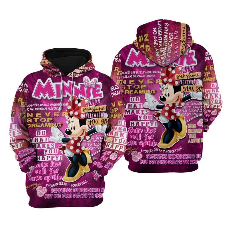 Happy Minnie Mouse Disney Cartoon, Disney Quotes, Minnie Punk Words Pattern All Over Print Hoodie, Zip Hoodie