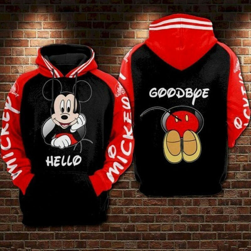 Disney Hoodie Minnie Mouse Hello Goodbye Red Black 3d Hoodie Zip Hoodie