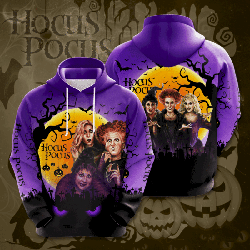 Disney Hocus Pocus The Sanderson Sisters Witches Halloween Night Purple 3d Hoodie Zip Hoodie